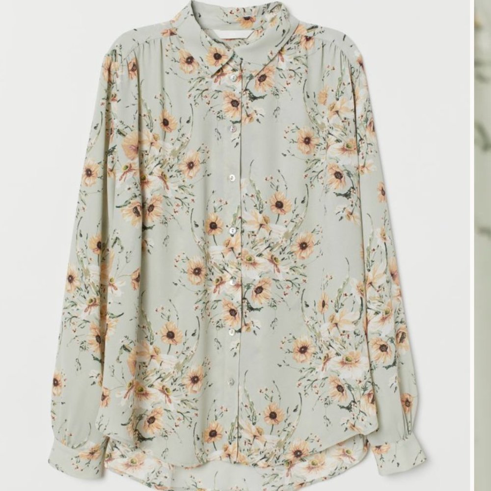 H&M Long Sleeved Blouse - Light green/floral